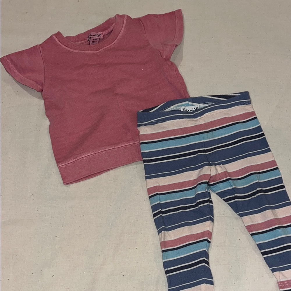 Splendid Baby Pink Tee with Striped Leggings 3-6m
